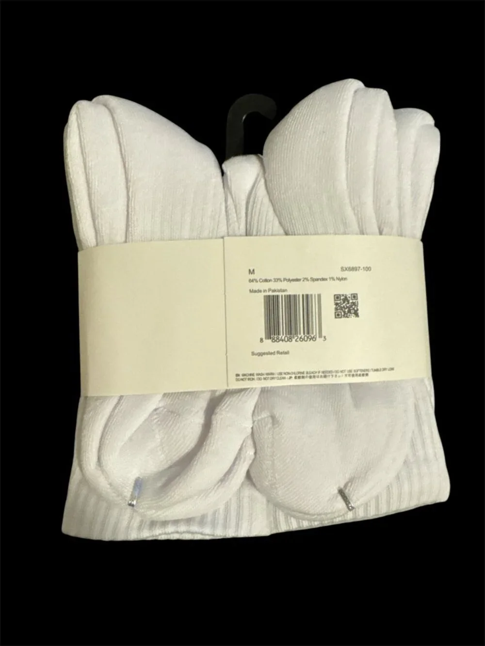 Nike Everyday Plus Dri-FIT Crew Socks 6 Pairs Cushioned Black White M L